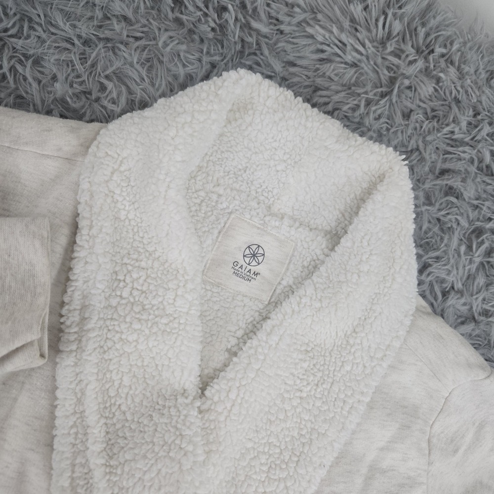 Gaiam Womens Medium Heather‎ White Long Sleeve Pocket Athletic Cardigan
